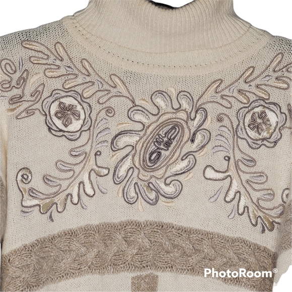 Vtg 90s turtleneck knit tunic sweater silk angora lambs wool nylon Southwestern - Picture 4 of 11